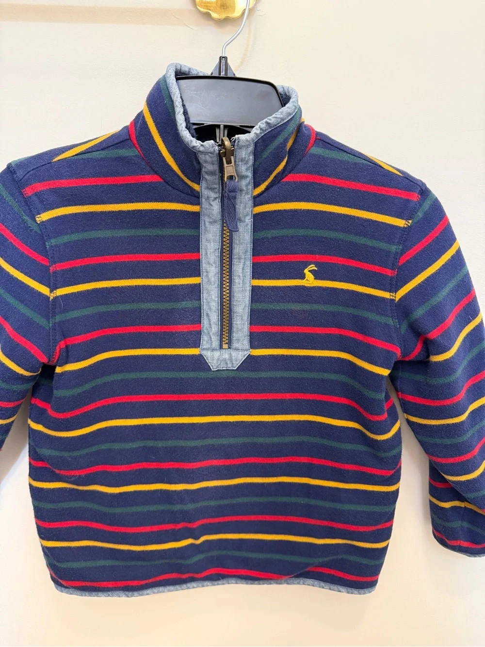Joules Navy Striped Half-Zip Pullover with Red & Yellow Accents